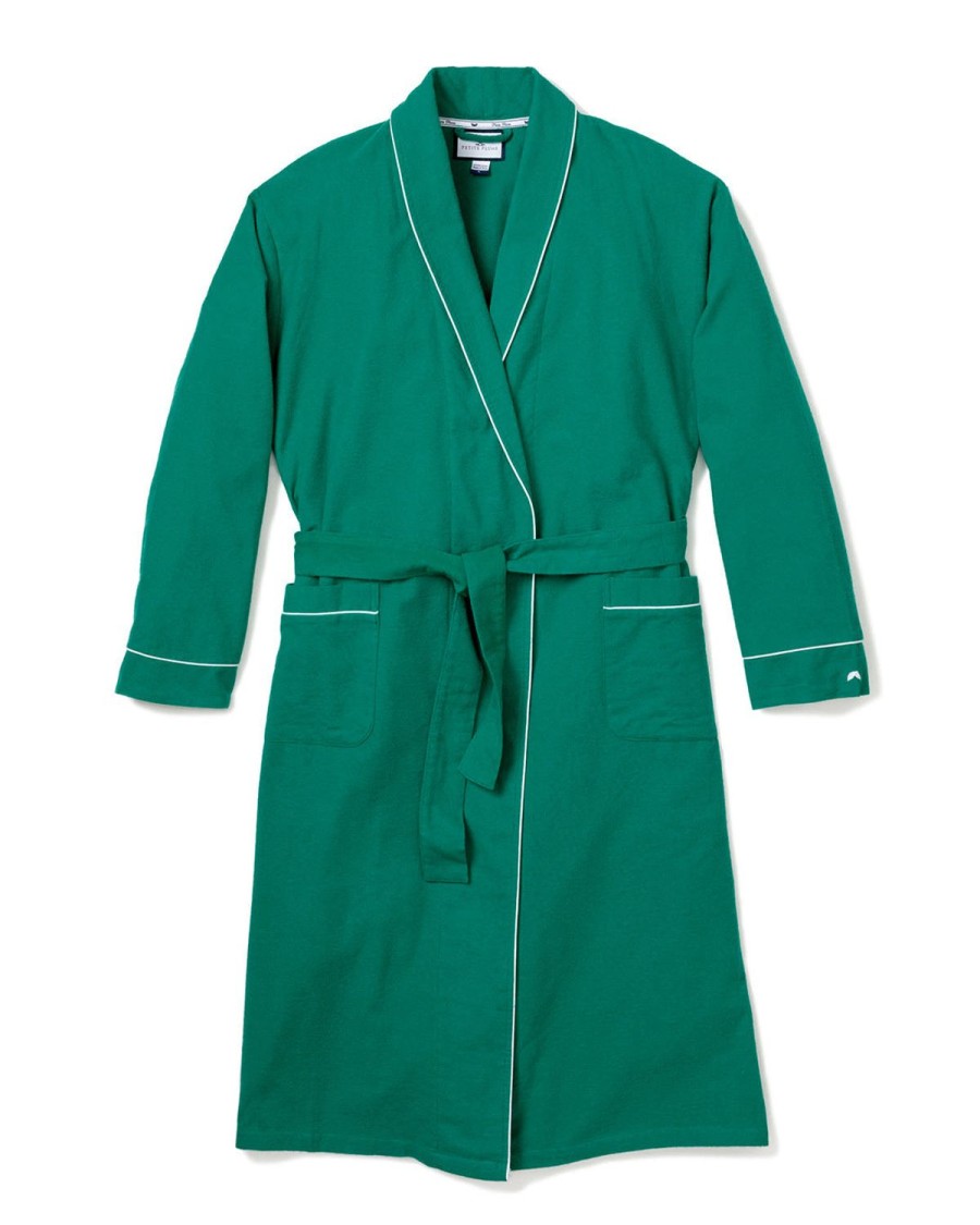 Women Petite Plume | Women'S Flannel Robe In Forest Green With White Piping