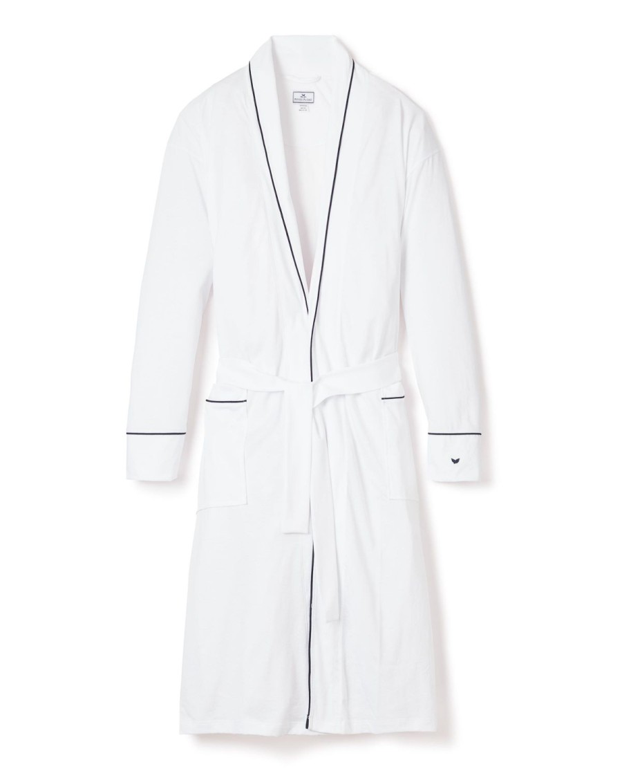 Men Petite Plume | Men'S Pima Robe In White With Navy Piping