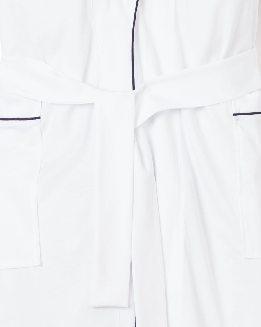 Men Petite Plume | Men'S Pima Robe In White With Navy Piping