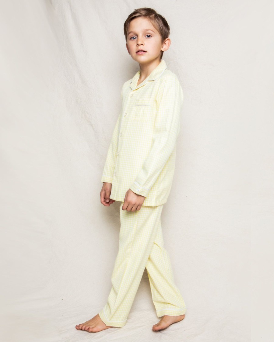 Kids Petite Plume Pajamas | Kid'S Twill Pajama Set In Yellow Gingham