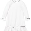 Kids Petite Plume Nightgowns | Girl'S Twill Sophia Nightgown In White With Navy Piping