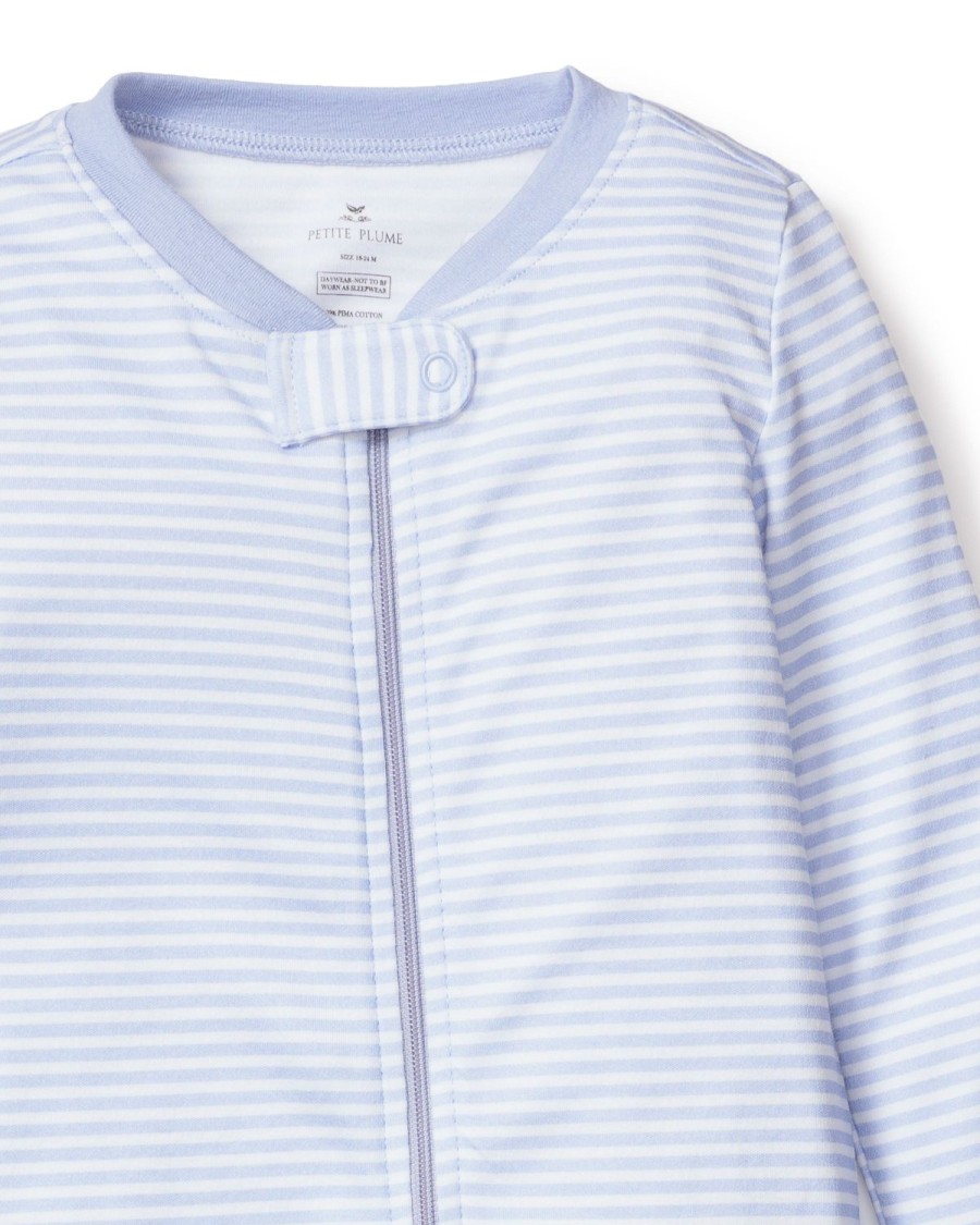 Kids Petite Plume Rompers | Baby'S Pima Snug Fit Romper In Blue Stripes