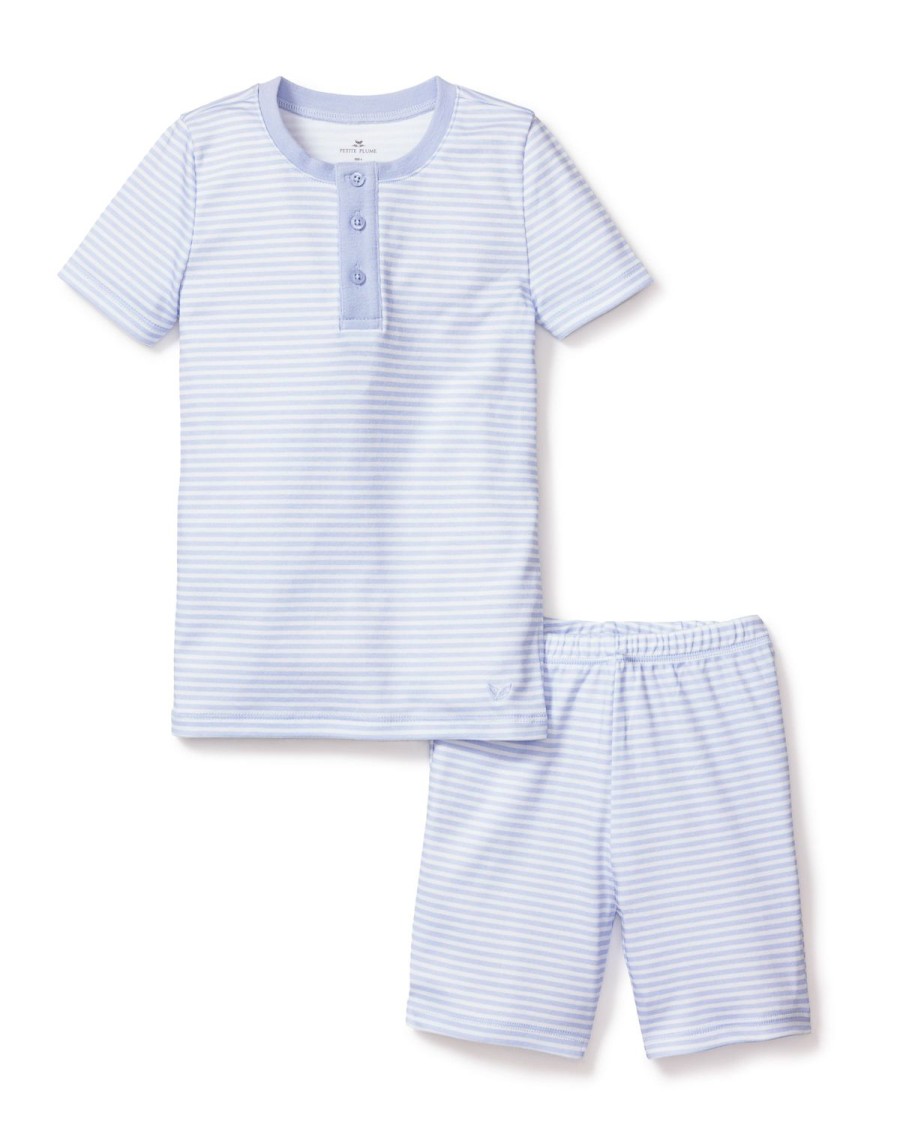 Kids Petite Plume Pajamas | Kid'S Pima Snug Fit Pajama Short Set In Blue Stripes