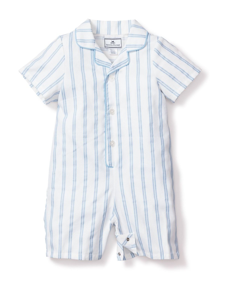 Kids Petite Plume Rompers | Baby'S Twill Summer Romper In Periwinkle Stripe