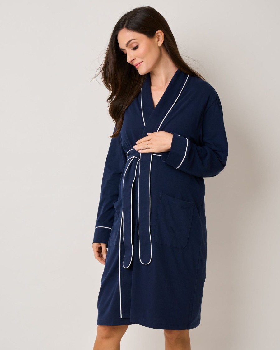 Women Petite Plume | Women'S Pima Maternity Robe In Navy