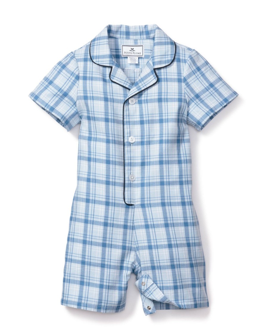 Kids Petite Plume Rompers | Baby'S Twill Summer Romper In Seafarer Tartan