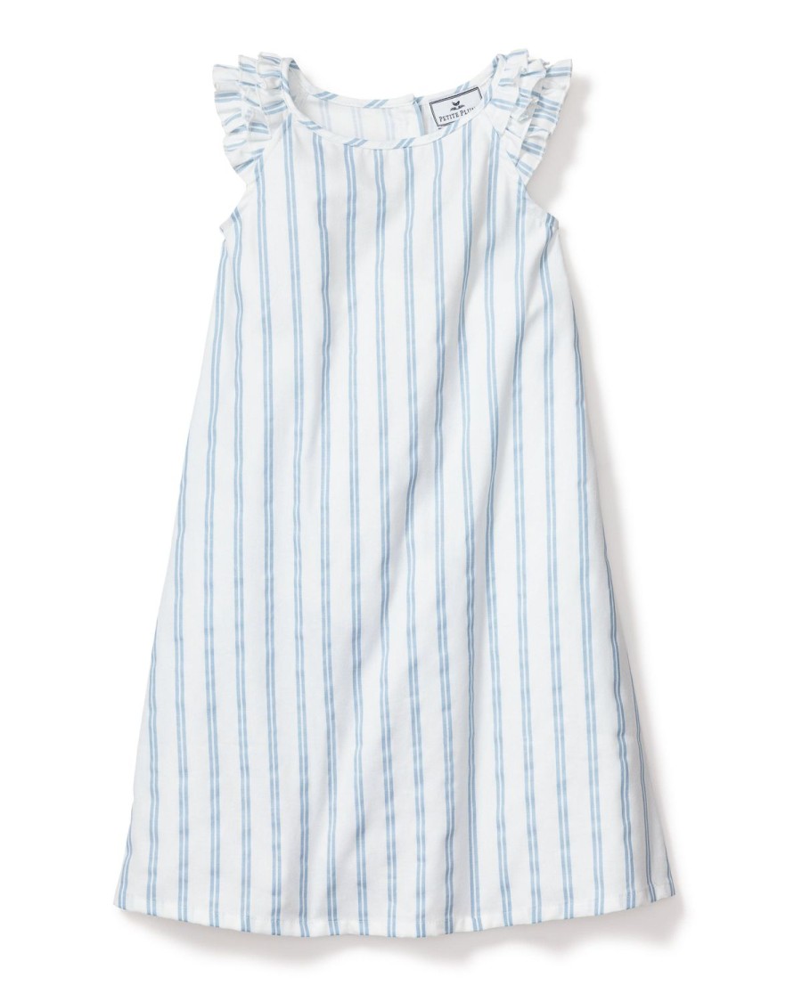 Kids Petite Plume Nightgowns | Girl'S Twill Amelie Nightgown In Periwinkle Stripe