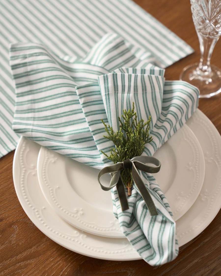 Home Petite Plume | Signature Emerald Ticking Table Linen