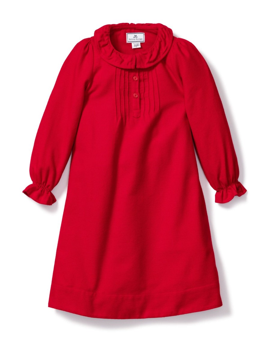 Kids Petite Plume Nightgowns | Girl'S Flannel Victoria Nightgown In Red