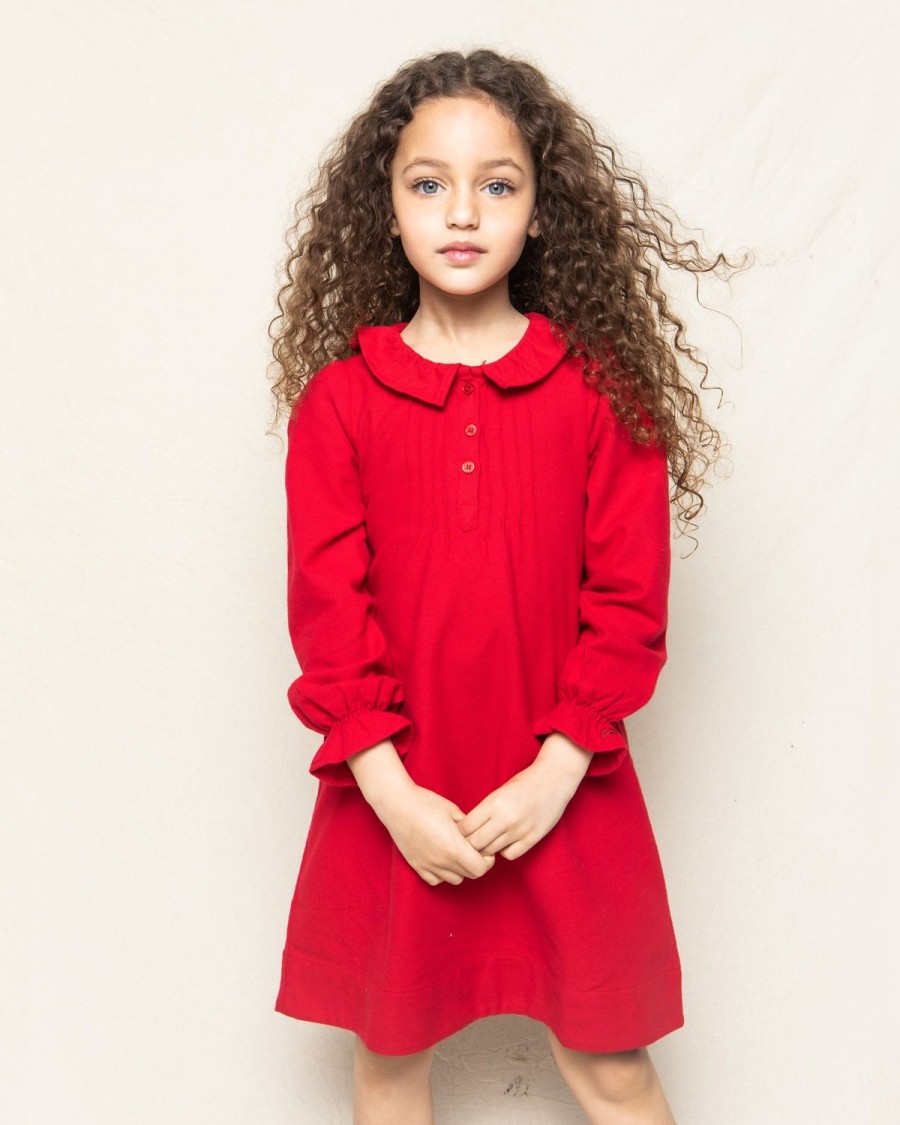 Kids Petite Plume Nightgowns | Girl'S Flannel Victoria Nightgown In Red