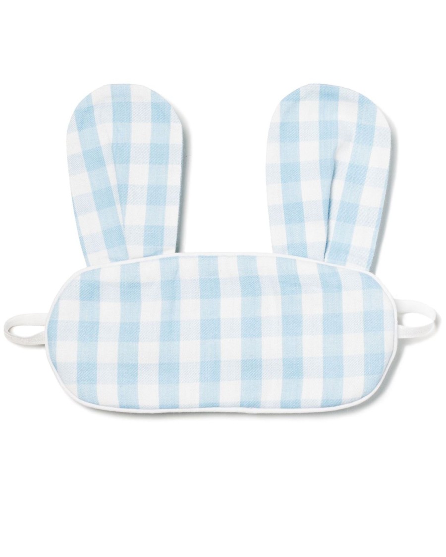 Kids Petite Plume Slippers & Accessories | Kid'S Twill Bunny Sleep Mask In Light Blue Gingham