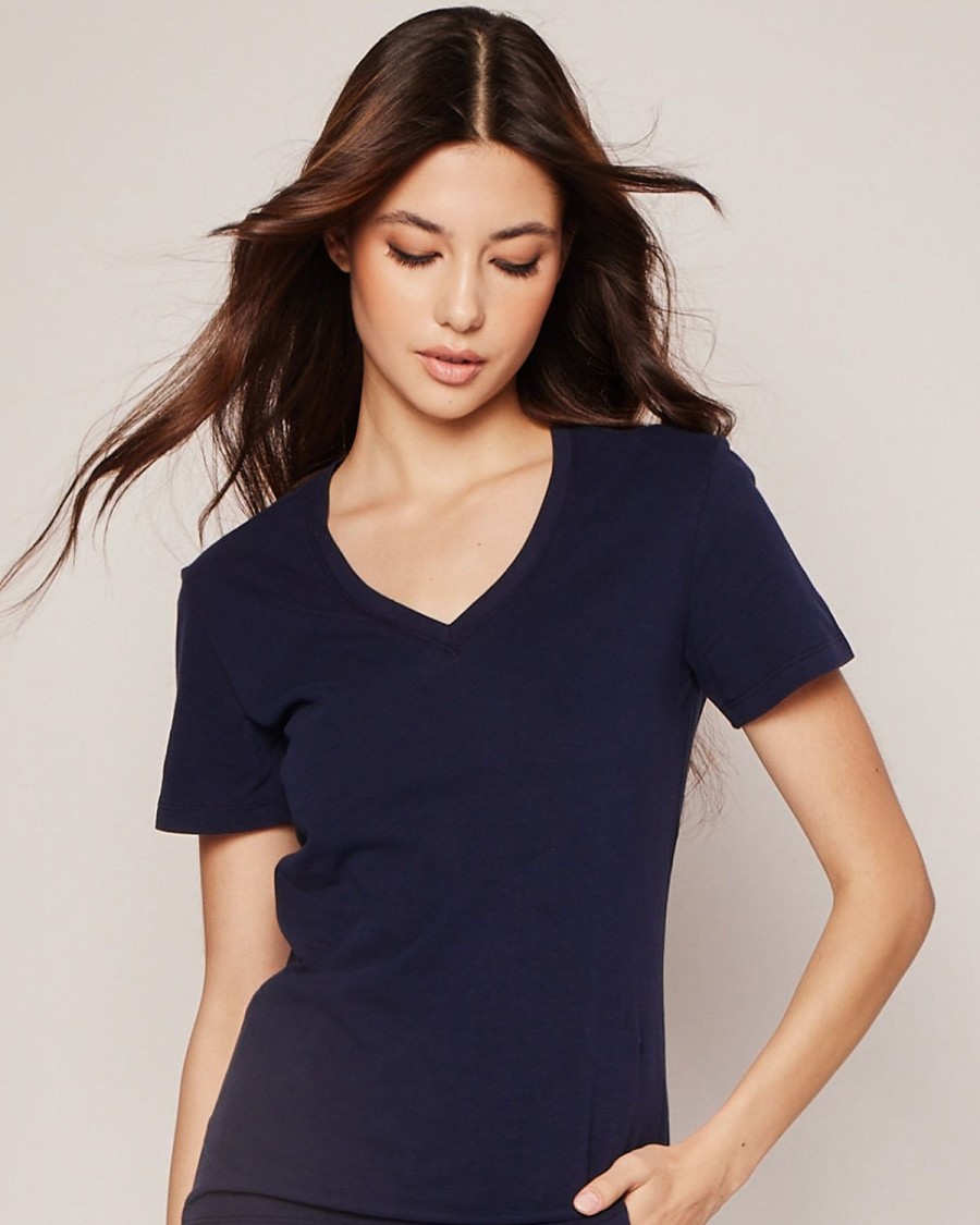 Women Petite Plume | Women'S Pima Short Sleeve Top In Navy