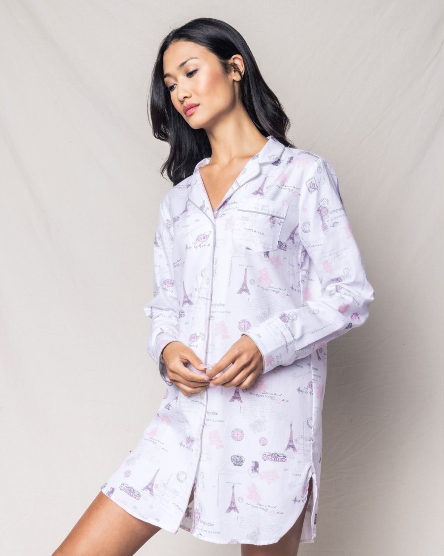 Women Petite Plume | Women'S Twill Nightshirt In Paris Musings