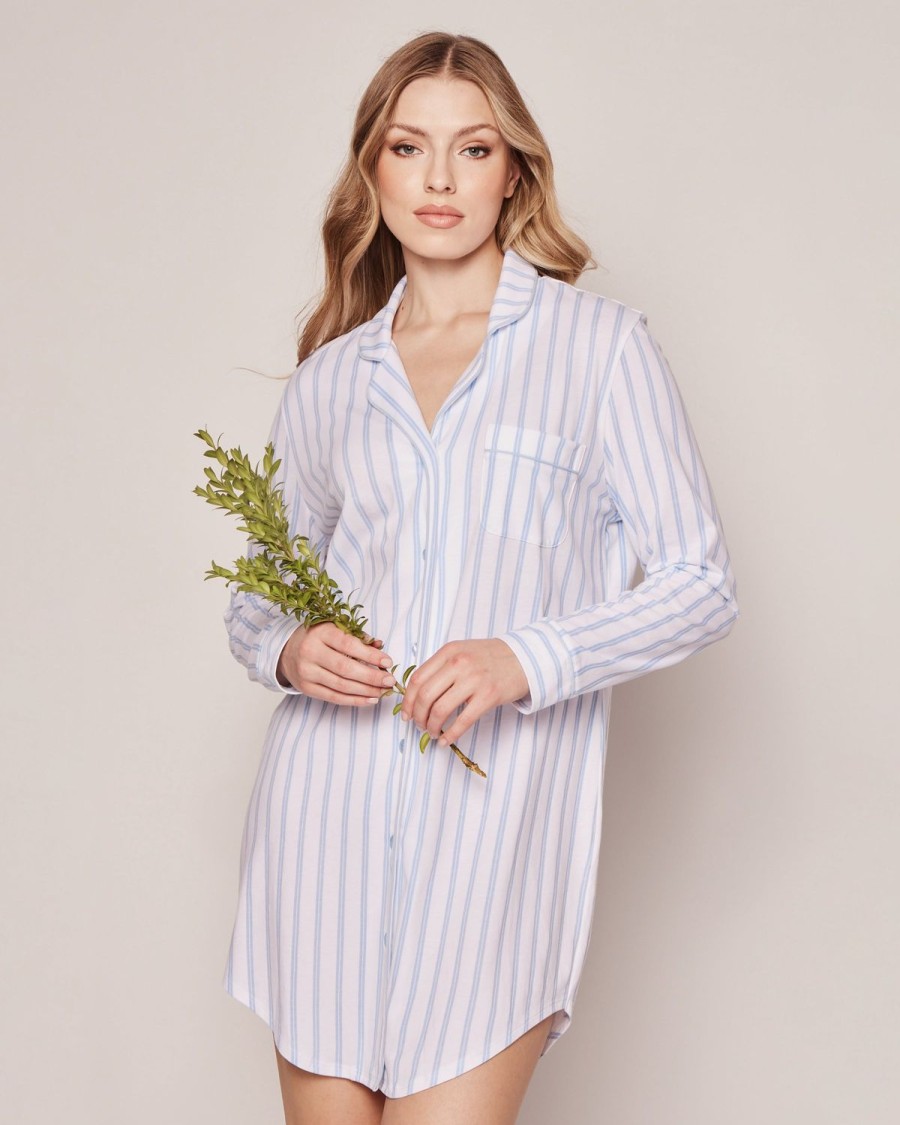 Women Petite Plume | Women'S Pima Nightshirt In Periwinkle Stripe