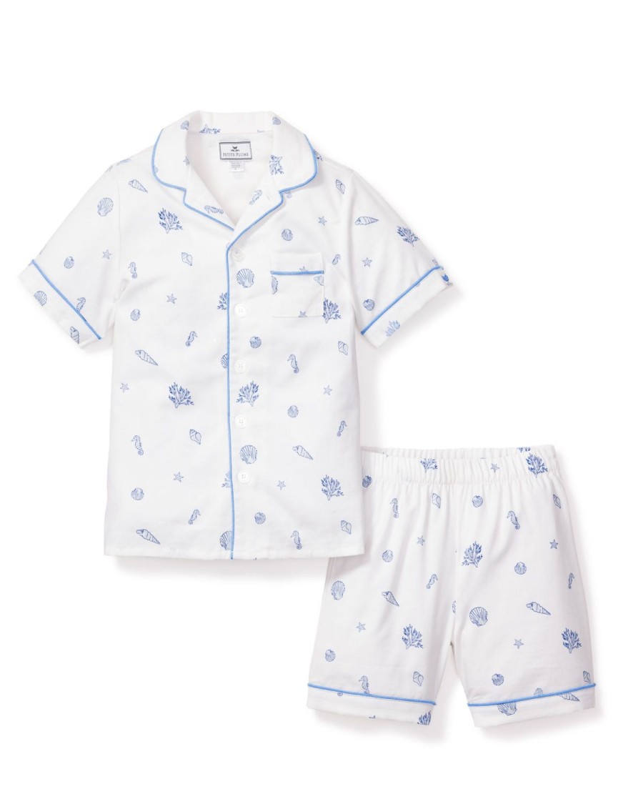 Kids Petite Plume Pajamas | Kid'S Twill Pajama Short Set In Suffolk Seashells