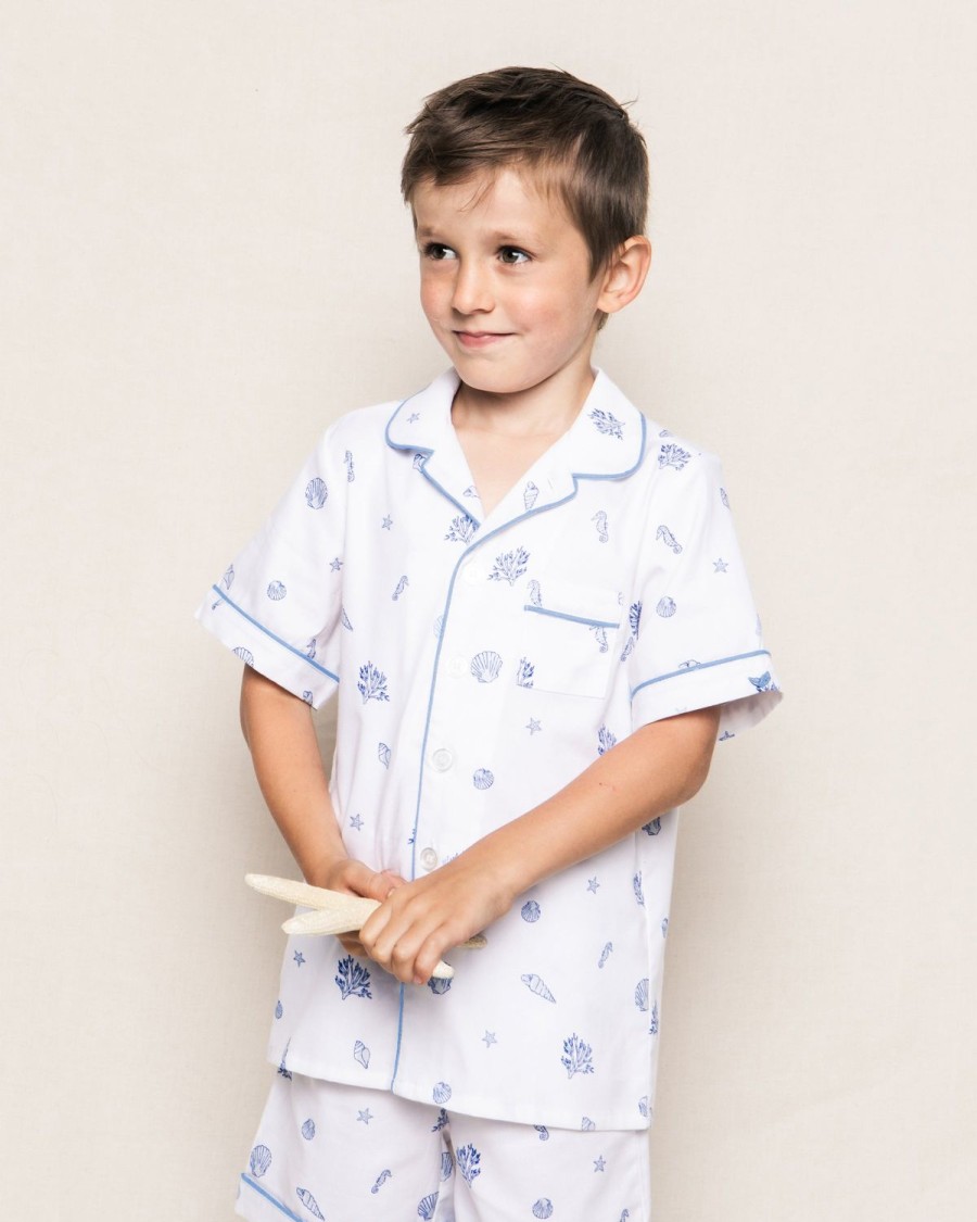 Kids Petite Plume Pajamas | Kid'S Twill Pajama Short Set In Suffolk Seashells