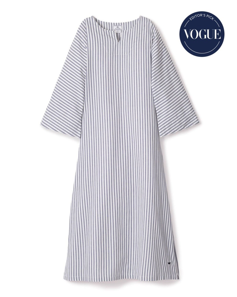 Women Petite Plume | Women'S Twill Caftan In Navy French Ticking