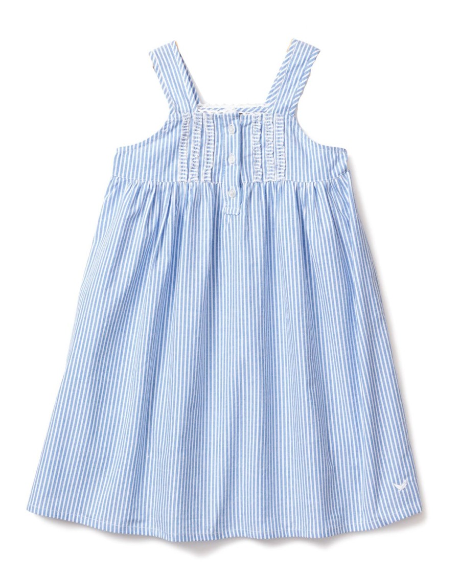 Kids Petite Plume Nightgowns | Girl'S Twill Charlotte Nightgown In French Blue Seersucker