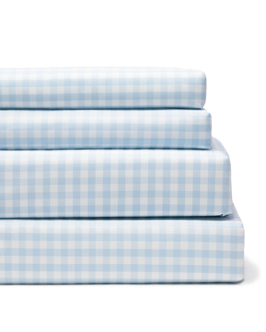 Home Petite Plume Sheets | Luxe Premium 100% Cotton Light Blue Gingham Bed Sheets