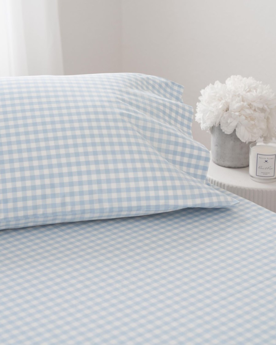 Home Petite Plume Sheets | Luxe Premium 100% Cotton Light Blue Gingham Bed Sheets