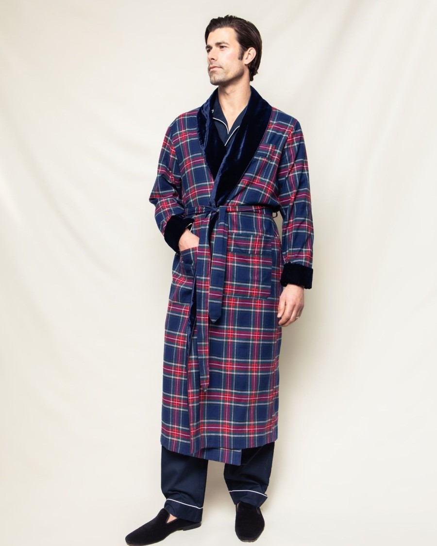 Men Petite Plume | Men'S Velvet Trim Robe In Windsor Tartan