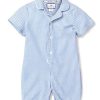 Kids Petite Plume Rompers | Baby'S Twill Summer Romper In French Blue Seersucker