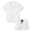 Men Petite Plume | Men'S Twill Pajama Short Set In White With Navy Piping