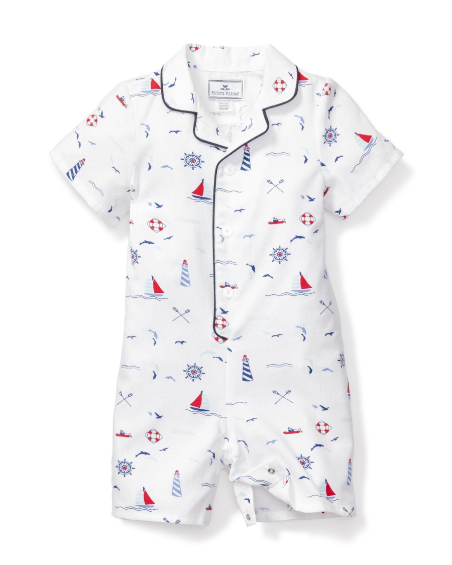 Kids Petite Plume Rompers | Baby'S Twill Summer Romper In Sail Away