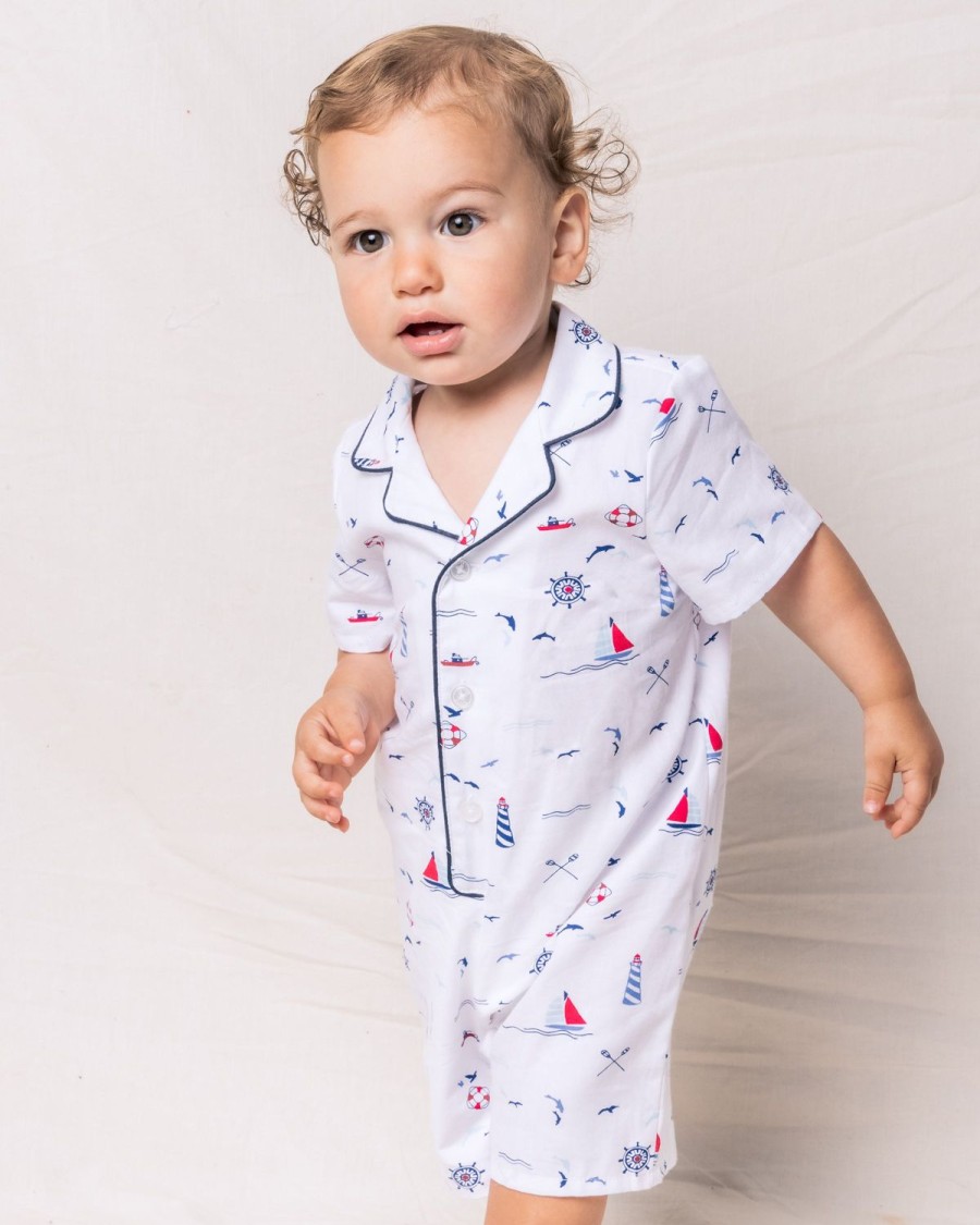 Kids Petite Plume Rompers | Baby'S Twill Summer Romper In Sail Away