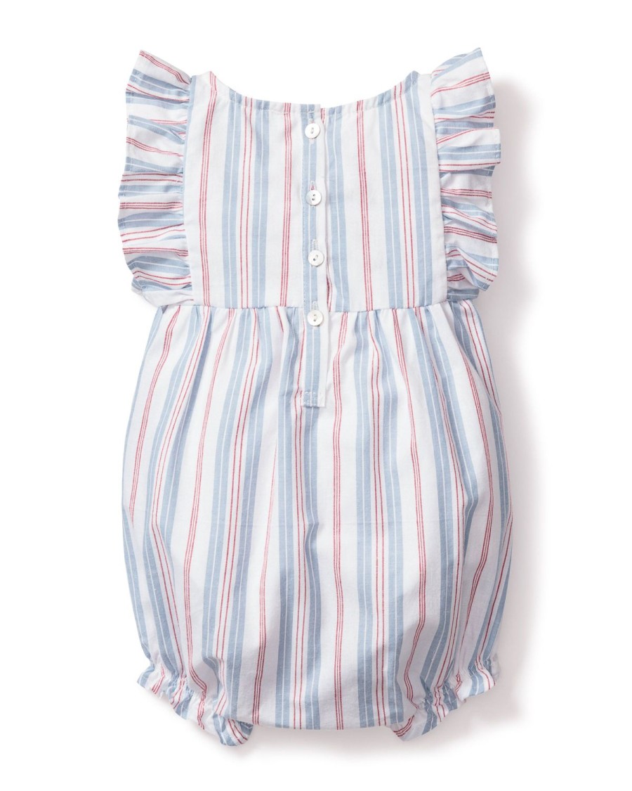 Kids Petite Plume Rompers | Baby'S Twill Ruffled Romper In Vintage French Stripes