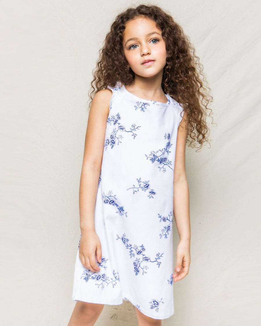 Kids Petite Plume Nightgowns | Girl'S Twill Amelie Nightgown In Indigo Floral