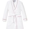 Women Petite Plume | Women'S Flannel Robe In White With Red Piping