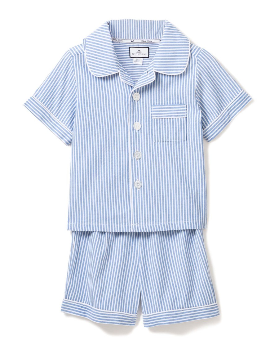 Kids Petite Plume Pajamas | Kid'S Twill Pajama Short Set In French Blue Seersucker