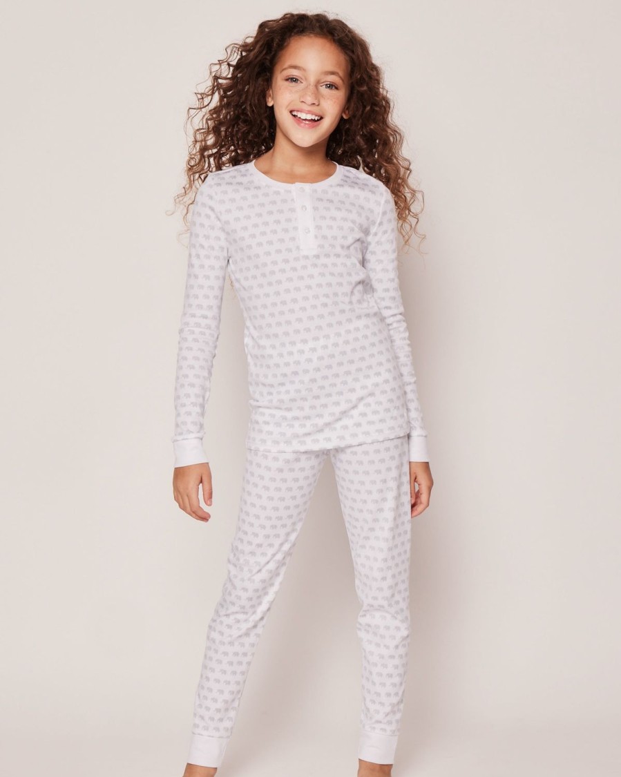 Kids Petite Plume Pajamas | Kid'S Pima Snug Fit Pajama Set In Grey Elephants