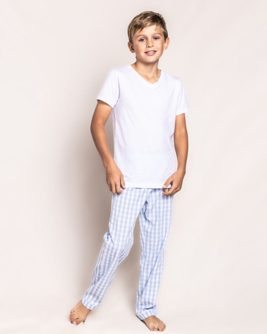 Kids Petite Plume Pajamas | Kid'S Twill Pajama Pants In Light Blue Gingham