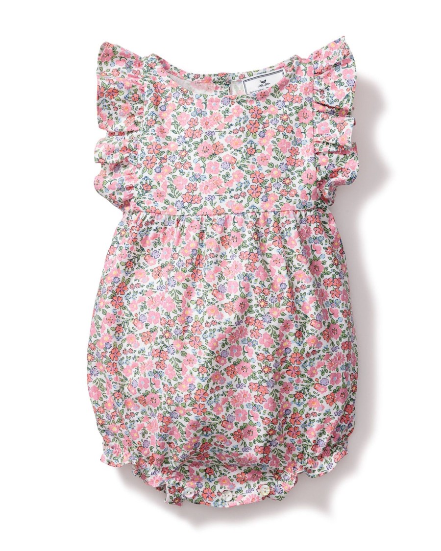 Kids Petite Plume Rompers | Baby'S Twill Ruffled Romper In Fleurs De Rose