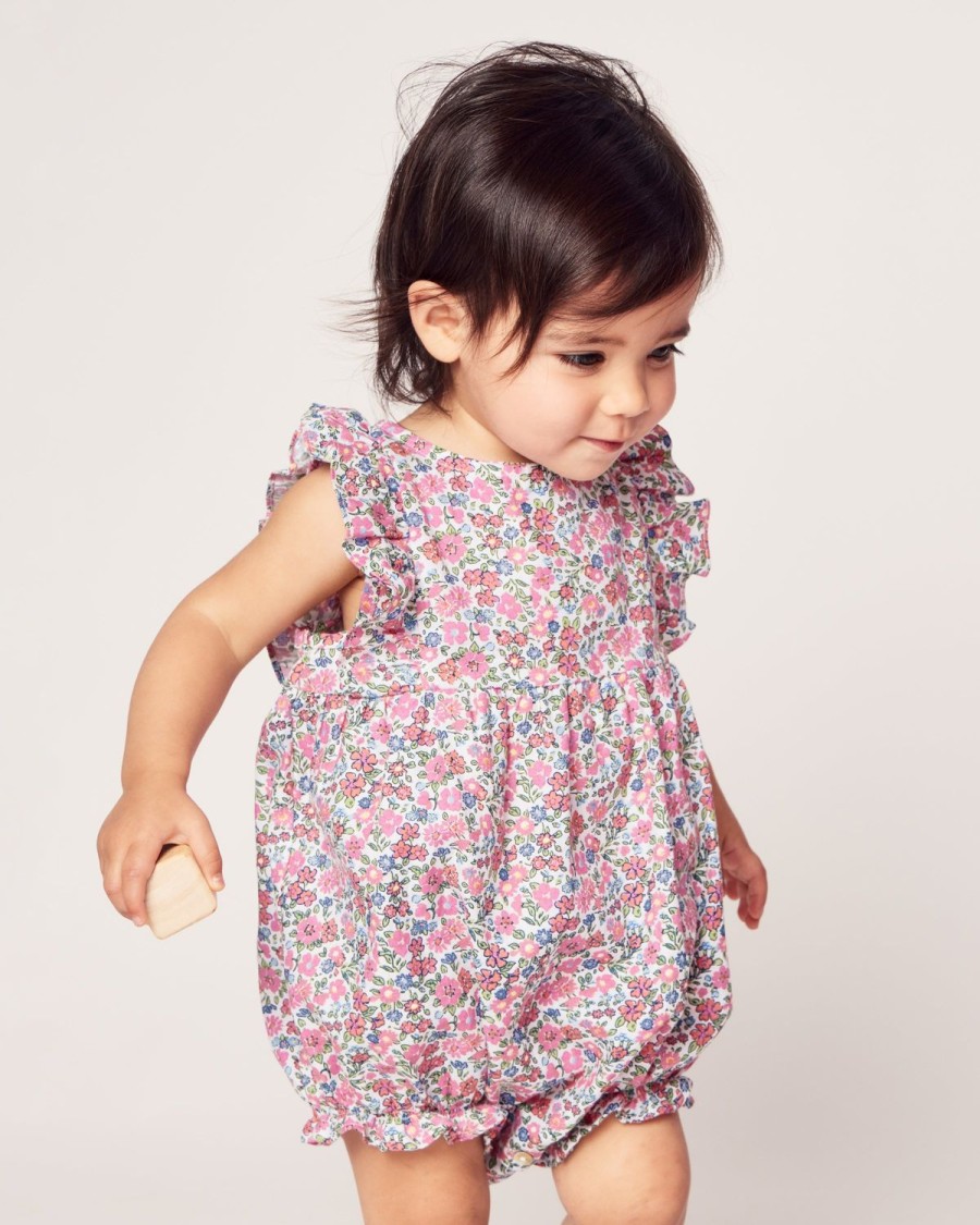 Kids Petite Plume Rompers | Baby'S Twill Ruffled Romper In Fleurs De Rose