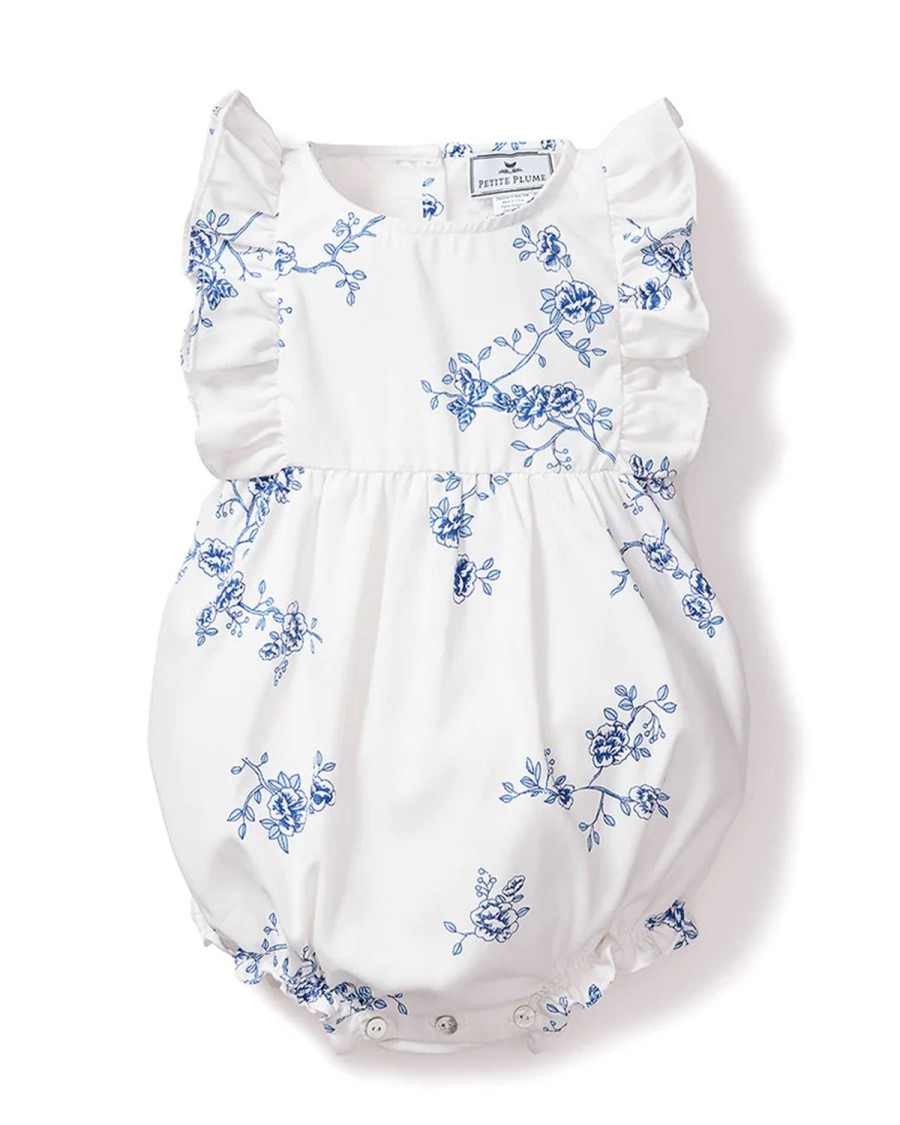 Kids Petite Plume Rompers | Baby'S Twill Ruffled Romper In Indigo Floral