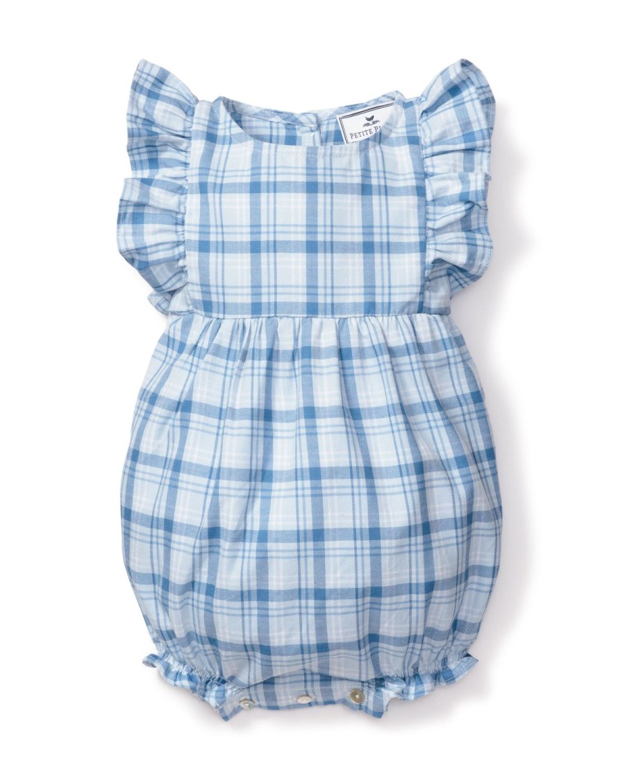 Kids Petite Plume Rompers | Baby'S Twill Ruffled Romper In Seafarer Tartan