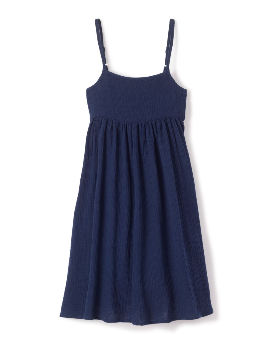 Kids Petite Plume Daywear | Girl'S Gauze Serene Sundress In Navy