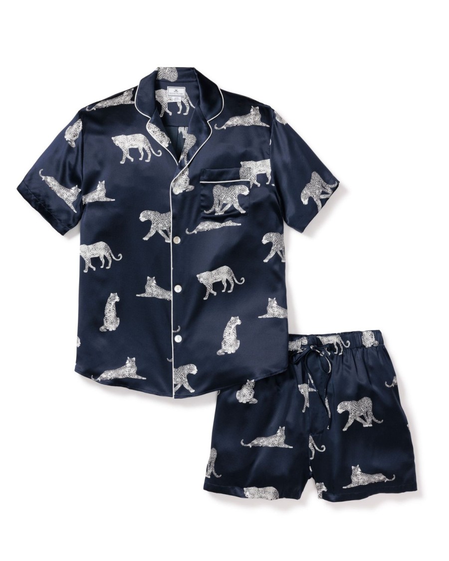 Men Petite Plume | Men'S Silk Pajama Short Set In Panthere De Nuit