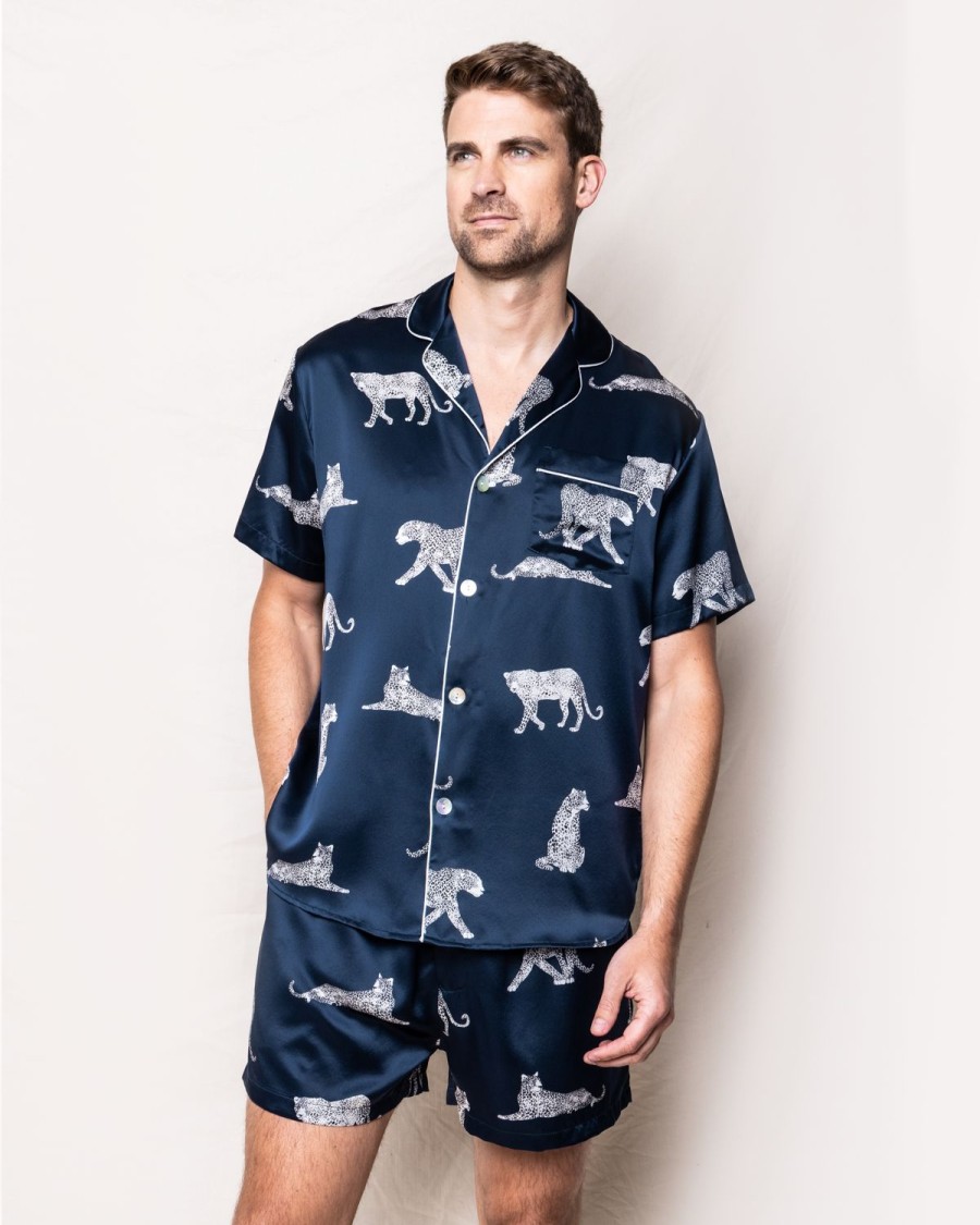 Men Petite Plume | Men'S Silk Pajama Short Set In Panthere De Nuit