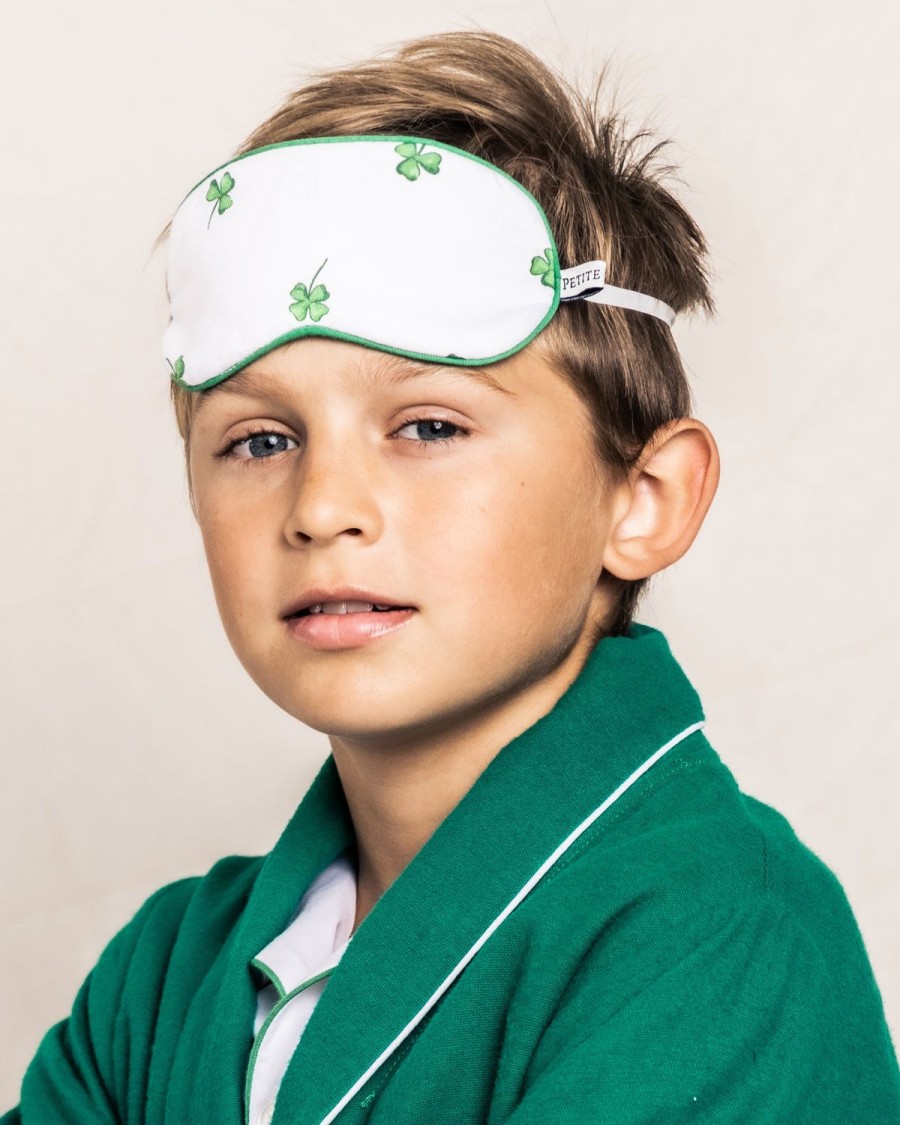 Kids Petite Plume Slippers & Accessories | Kid'S Twill Sleep Mask In Shamrocks