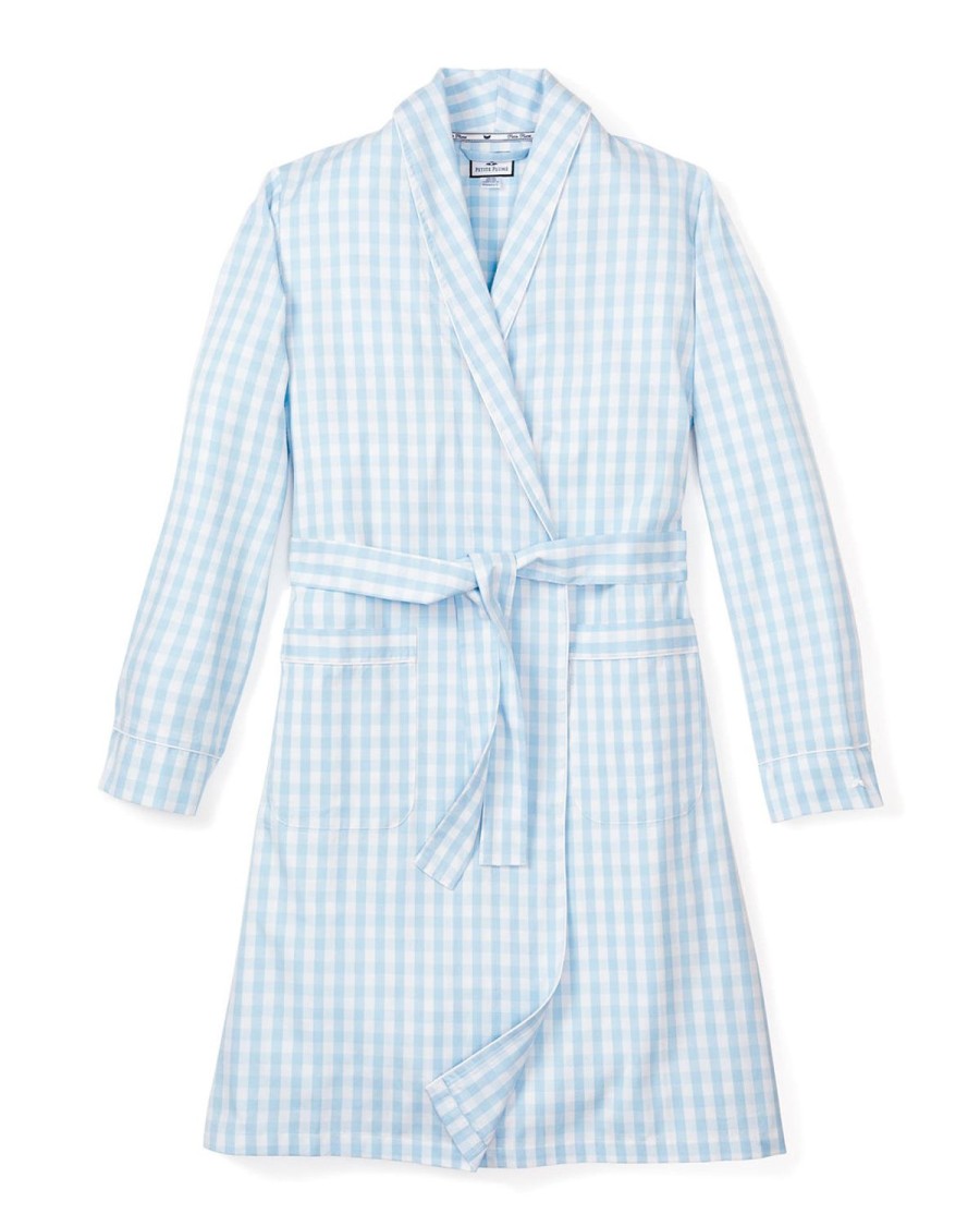 Women Petite Plume | Women'S Twill Robe In Light Blue Gingham