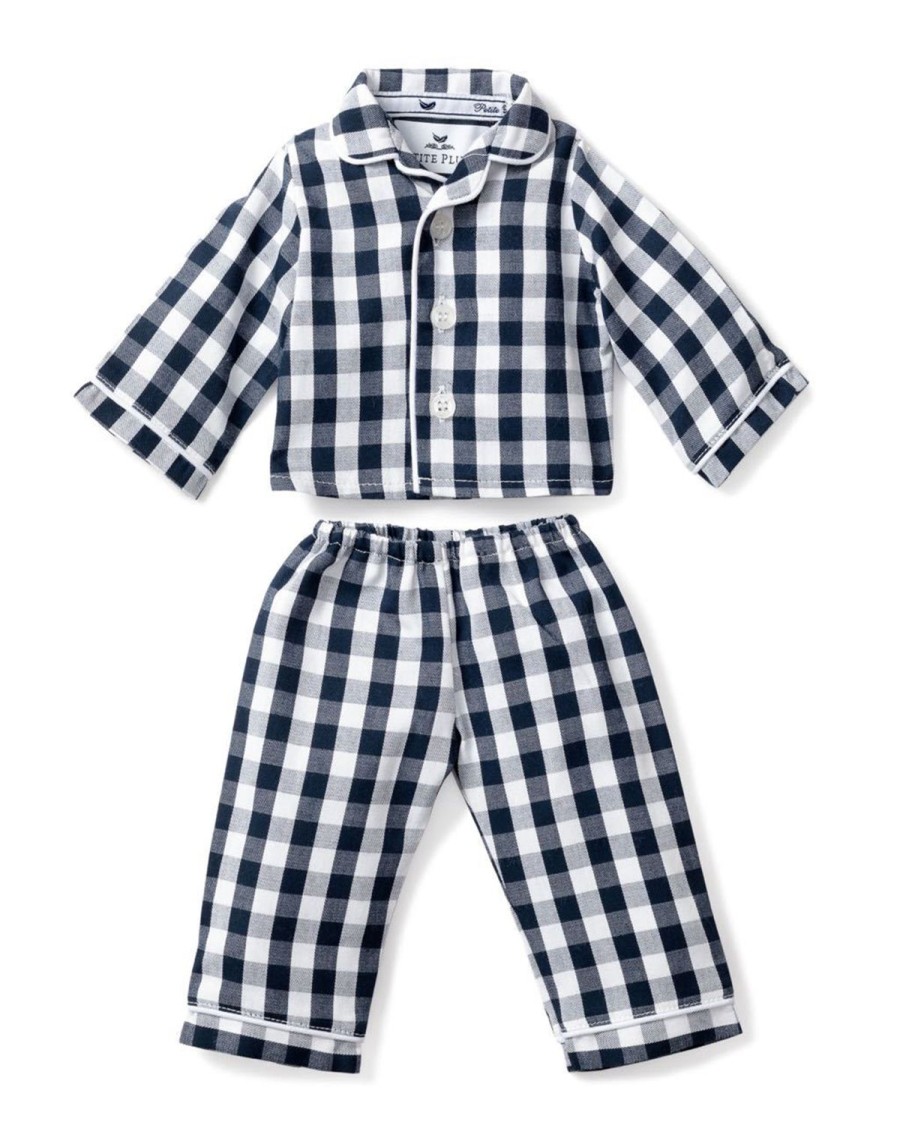 Kids Petite Plume Slippers & Accessories | Kid'S Twill Doll Pajamas In Navy Gingham