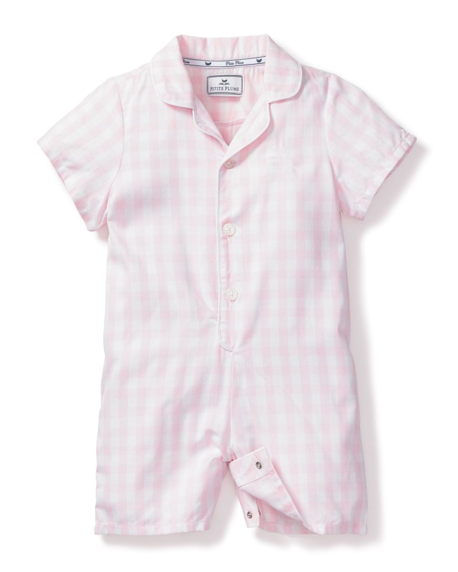 Kids Petite Plume Rompers | Baby'S Twill Summer Romper In Pink Gingham