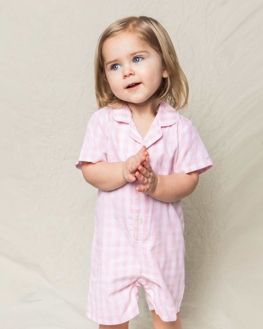 Kids Petite Plume Rompers | Baby'S Twill Summer Romper In Pink Gingham