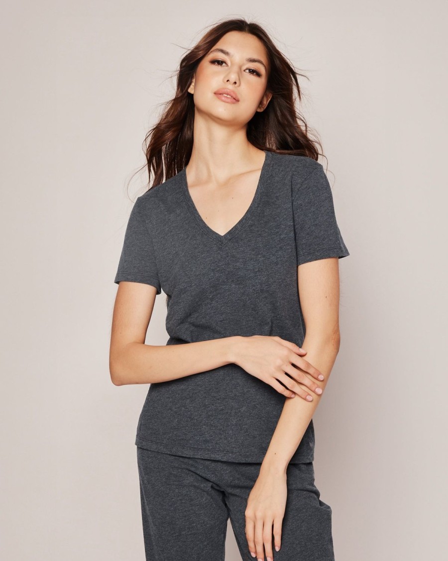 Women Petite Plume | Women'S Pima Short Sleeve Top In Dark Heather Grey