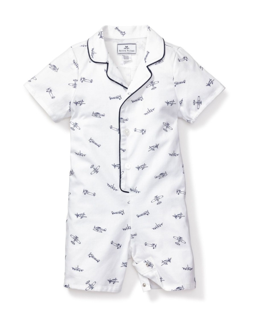 Kids Petite Plume Rompers | Baby'S Twill Summer Romper In Par Avion