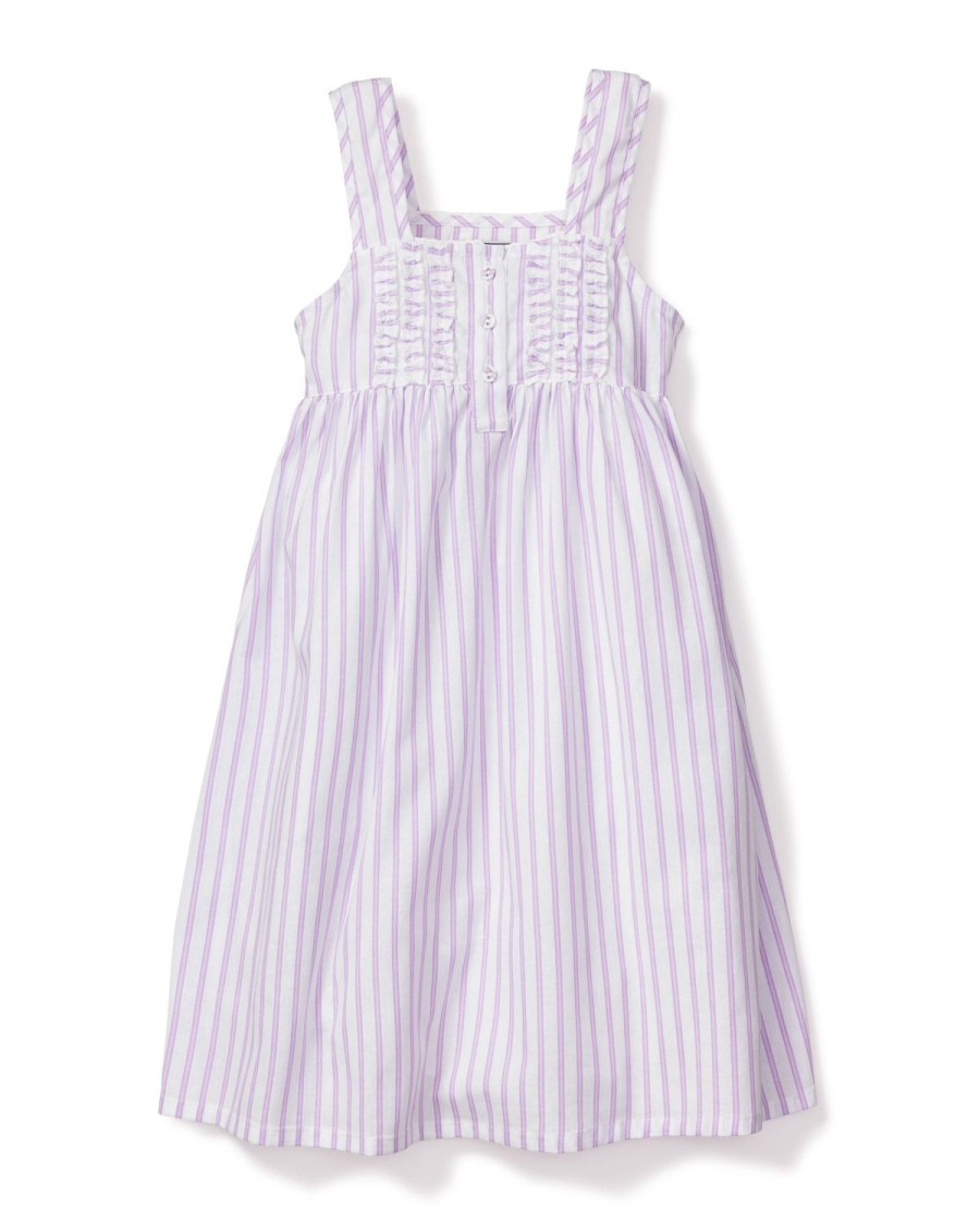 Kids Petite Plume Nightgowns | Girl'S Twill Charlotte Nightgown In Lavender French Ticking